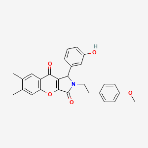 molecular formula C28H25NO5 B11135763 1-(3-Hydroxyphenyl)-2-[2-(4-methoxyphenyl)ethyl]-6,7-dimethyl-1,2-dihydrochromeno[2,3-c]pyrrole-3,9-dione 