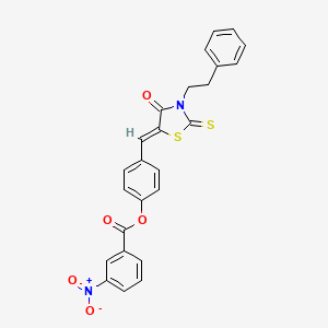 molecular formula C25H18N2O5S2 B11135808 4-{(Z)-[4-oxo-3-(2-phenylethyl)-2-thioxo-1,3-thiazolidin-5-ylidene]methyl}phenyl 3-nitrobenzoate 