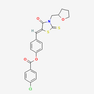 molecular formula C22H18ClNO4S2 B11135862 4-{(Z)-[4-oxo-3-(tetrahydrofuran-2-ylmethyl)-2-thioxo-1,3-thiazolidin-5-ylidene]methyl}phenyl 4-chlorobenzoate 