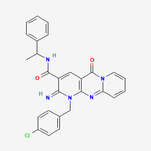 7-[(4-chlorophenyl)methyl]-6-imino-2-oxo-N-(1-phenylethyl)-1,7,9-triazatricyclo[8.4.0.03,8]tetradeca-3(8),4,9,11,13-pentaene-5-carboxamide