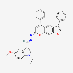 molecular formula C36H29N3O3 B11135930 1-ethyl-5-methoxy-3-{(E)-[(2Z)-(9-methyl-3,5-diphenyl-7H-furo[3,2-g]chromen-7-ylidene)hydrazinylidene]methyl}-1H-indole 