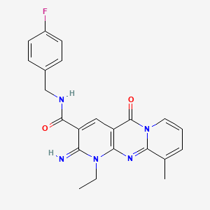 molecular formula C22H20FN5O2 B11136023 7-ethyl-N-[(4-fluorophenyl)methyl]-6-imino-11-methyl-2-oxo-1,7,9-triazatricyclo[8.4.0.03,8]tetradeca-3(8),4,9,11,13-pentaene-5-carboxamide 