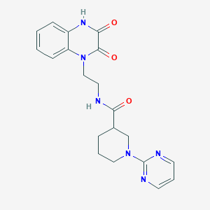 molecular formula C20H22N6O3 B11136100 N-[2-(2,3-dioxo-3,4-dihydroquinoxalin-1(2H)-yl)ethyl]-1-(pyrimidin-2-yl)piperidine-3-carboxamide 