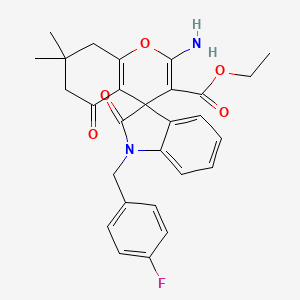 molecular formula C28H27FN2O5 B11136110 Ethyl 2-amino-1'-(4-fluorobenzyl)-7,7-dimethyl-2',5-dioxo-1',2',5,6,7,8-hexahydrospiro[chromene-4,3'-indole]-3-carboxylate 