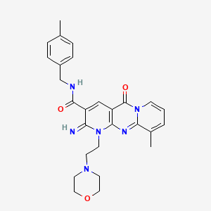 6-imino-11-methyl-N-[(4-methylphenyl)methyl]-7-(2-morpholin-4-ylethyl)-2-oxo-1,7,9-triazatricyclo[8.4.0.03,8]tetradeca-3(8),4,9,11,13-pentaene-5-carboxamide