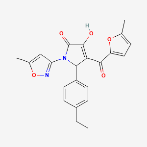 molecular formula C22H20N2O5 B11136247 (4E)-5-(4-ethylphenyl)-4-[hydroxy(5-methylfuran-2-yl)methylidene]-1-(5-methyl-1,2-oxazol-3-yl)pyrrolidine-2,3-dione 