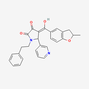 molecular formula C27H24N2O4 B11136293 3-hydroxy-4-[(2-methyl-2,3-dihydro-1-benzofuran-5-yl)carbonyl]-1-(2-phenylethyl)-5-(pyridin-3-yl)-1,5-dihydro-2H-pyrrol-2-one 