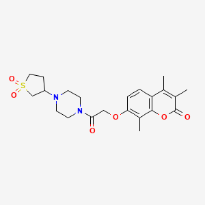 molecular formula C22H28N2O6S B11136347 7-(2-(4-(1,1-dioxidotetrahydrothiophen-3-yl)piperazin-1-yl)-2-oxoethoxy)-3,4,8-trimethyl-2H-chromen-2-one 