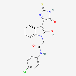 molecular formula C19H13ClN4O3S B11136411 N-(4-chlorophenyl)-2-[(3Z)-2-oxo-3-(5-oxo-2-thioxoimidazolidin-4-ylidene)-2,3-dihydro-1H-indol-1-yl]acetamide 