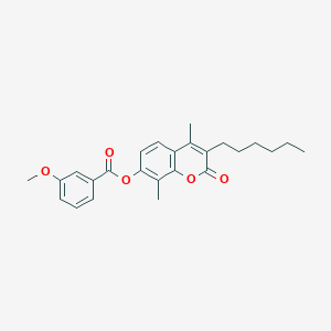 3-hexyl-4,8-dimethyl-2-oxo-2H-chromen-7-yl 3-methoxybenzoate