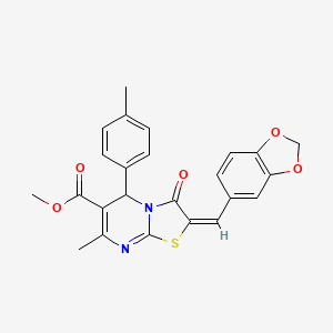 Methyl (2E)-2-(1,3-benzodioxol-5-ylmethylene)-7-methyl-5-(4-methylphenyl)-3-oxo-2,3-dihydro-5H-[1,3]thiazolo[3,2-A]pyrimidine-6-carboxylate