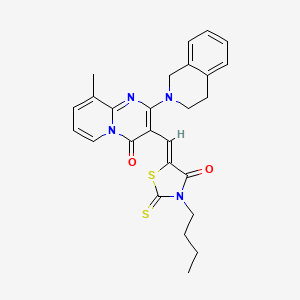 molecular formula C26H26N4O2S2 B11136495 3-[(Z)-(3-butyl-4-oxo-2-thioxo-1,3-thiazolidin-5-ylidene)methyl]-2-(3,4-dihydroisoquinolin-2(1H)-yl)-9-methyl-4H-pyrido[1,2-a]pyrimidin-4-one 