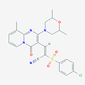 (2E)-2-[(4-chlorophenyl)sulfonyl]-3-[2-(2,6-dimethylmorpholin-4-yl)-9-methyl-4-oxo-4H-pyrido[1,2-a]pyrimidin-3-yl]prop-2-enenitrile