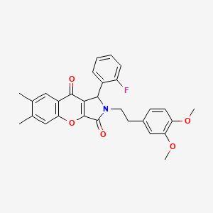 molecular formula C29H26FNO5 B11136568 2-[2-(3,4-Dimethoxyphenyl)ethyl]-1-(2-fluorophenyl)-6,7-dimethyl-1,2-dihydrochromeno[2,3-c]pyrrole-3,9-dione 