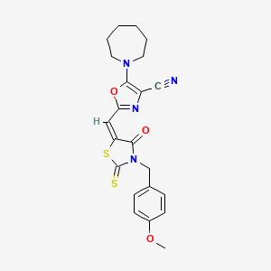 5-(azepan-1-yl)-2-{(E)-[3-(4-methoxybenzyl)-4-oxo-2-thioxo-1,3-thiazolidin-5-ylidene]methyl}-1,3-oxazole-4-carbonitrile