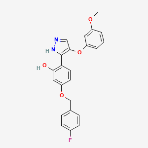 molecular formula C23H19FN2O4 B11136644 5-[(4-fluorobenzyl)oxy]-2-[4-(3-methoxyphenoxy)-1H-pyrazol-3-yl]phenol 