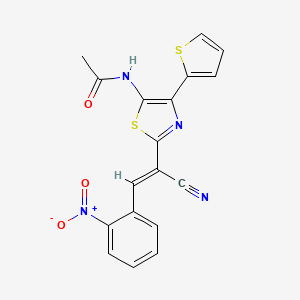 molecular formula C18H12N4O3S2 B11136812 N-{2-[(E)-1-cyano-2-(2-nitrophenyl)ethenyl]-4-(thiophen-2-yl)-1,3-thiazol-5-yl}acetamide 