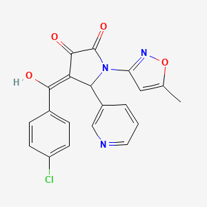 molecular formula C20H14ClN3O4 B11136944 4-[(4-chlorophenyl)carbonyl]-3-hydroxy-1-(5-methyl-1,2-oxazol-3-yl)-5-(pyridin-3-yl)-1,5-dihydro-2H-pyrrol-2-one 