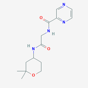 molecular formula C14H20N4O3 B11137046 N-{2-[(2,2-dimethyltetrahydro-2H-pyran-4-yl)amino]-2-oxoethyl}pyrazine-2-carboxamide 