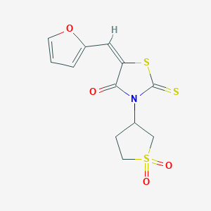 molecular formula C12H11NO4S3 B11137121 3-(1,1-Dioxo-4H-thiophen-3-YL)-5-furan-2-ylmethylene-2-thioxo-thiazolidin-4-one 