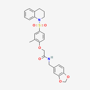 molecular formula C26H26N2O6S B11137146 N-(1,3-benzodioxol-5-ylmethyl)-2-[4-(3,4-dihydroquinolin-1(2H)-ylsulfonyl)-2-methylphenoxy]acetamide 