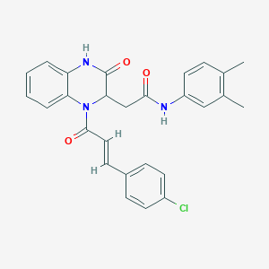 2-{1-[(2E)-3-(4-chlorophenyl)prop-2-enoyl]-3-oxo-1,2,3,4-tetrahydroquinoxalin-2-yl}-N-(3,4-dimethylphenyl)acetamide