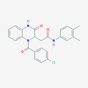 molecular formula C25H22ClN3O3 B11137234 2-{1-[(4-chlorophenyl)carbonyl]-3-oxo-1,2,3,4-tetrahydroquinoxalin-2-yl}-N-(3,4-dimethylphenyl)acetamide 