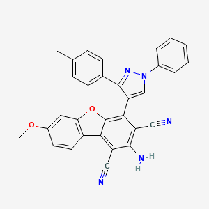 molecular formula C31H21N5O2 B11137265 2-amino-7-methoxy-4-[3-(4-methylphenyl)-1-phenyl-1H-pyrazol-4-yl]dibenzo[b,d]furan-1,3-dicarbonitrile 