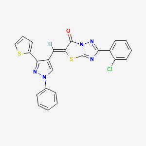 molecular formula C24H14ClN5OS2 B11137272 (5Z)-2-(2-chlorophenyl)-5-{[1-phenyl-3-(thiophen-2-yl)-1H-pyrazol-4-yl]methylidene}[1,3]thiazolo[3,2-b][1,2,4]triazol-6(5H)-one 