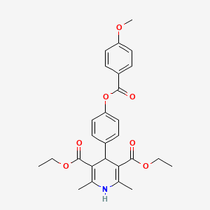 molecular formula C27H29NO7 B11137311 Diethyl 4-(4-{[(4-methoxyphenyl)carbonyl]oxy}phenyl)-2,6-dimethyl-1,4-dihydropyridine-3,5-dicarboxylate 