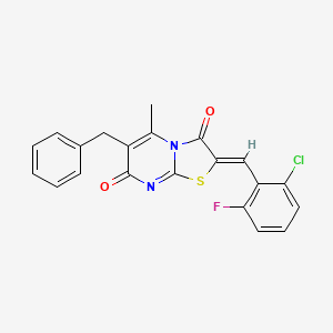 molecular formula C21H14ClFN2O2S B11137370 (2Z)-6-benzyl-2-(2-chloro-6-fluorobenzylidene)-5-methyl-7H-[1,3]thiazolo[3,2-a]pyrimidine-3,7(2H)-dione 