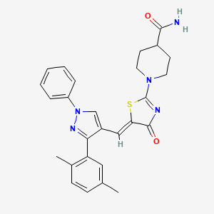 1-[(5Z)-5-{[3-(2,5-dimethylphenyl)-1-phenyl-1H-pyrazol-4-yl]methylidene}-4-oxo-4,5-dihydro-1,3-thiazol-2-yl]piperidine-4-carboxamide