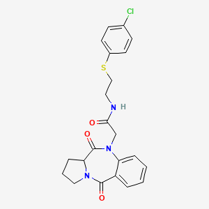 molecular formula C22H22ClN3O3S B11137551 N-{2-[(4-chlorophenyl)sulfanyl]ethyl}-2-(5,11-dioxo-2,3,11,11a-tetrahydro-1H-pyrrolo[2,1-c][1,4]benzodiazepin-10(5H)-yl)acetamide 