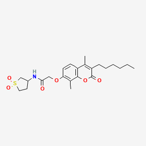 molecular formula C23H31NO6S B11137563 N-(1,1-dioxidotetrahydrothiophen-3-yl)-2-[(3-hexyl-4,8-dimethyl-2-oxo-2H-chromen-7-yl)oxy]acetamide 