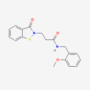 molecular formula C18H18N2O3S B11137573 N-(2-methoxybenzyl)-3-(3-oxo-1,2-benzothiazol-2(3H)-yl)propanamide 