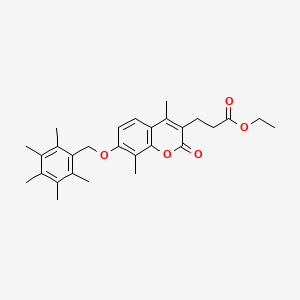 molecular formula C28H34O5 B11137578 ethyl 3-{4,8-dimethyl-2-oxo-7-[(pentamethylbenzyl)oxy]-2H-chromen-3-yl}propanoate 