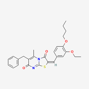 molecular formula C27H28N2O4S B11137663 (2E)-6-benzyl-2-(4-butoxy-3-ethoxybenzylidene)-5-methyl-7H-[1,3]thiazolo[3,2-a]pyrimidine-3,7(2H)-dione 