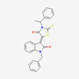 molecular formula C26H20N2O2S2 B11137669 (3Z)-1-benzyl-3-[4-oxo-3-(1-phenylethyl)-2-thioxo-1,3-thiazolidin-5-ylidene]-1,3-dihydro-2H-indol-2-one 