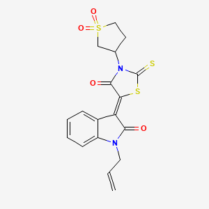 molecular formula C18H16N2O4S3 B11137679 (3Z)-3-[3-(1,1-dioxidotetrahydrothiophen-3-yl)-4-oxo-2-thioxo-1,3-thiazolidin-5-ylidene]-1-(prop-2-en-1-yl)-1,3-dihydro-2H-indol-2-one 