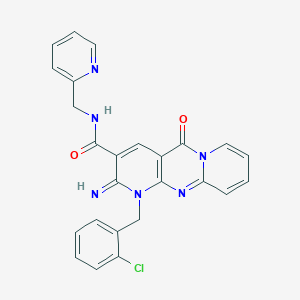 molecular formula C25H19ClN6O2 B11138038 7-[(2-chlorophenyl)methyl]-6-imino-2-oxo-N-(pyridin-2-ylmethyl)-1,7,9-triazatricyclo[8.4.0.03,8]tetradeca-3(8),4,9,11,13-pentaene-5-carboxamide 