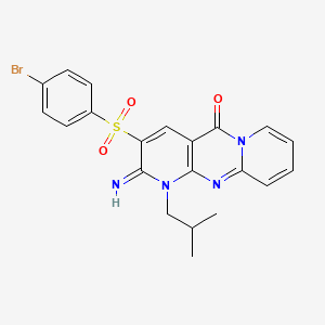 molecular formula C21H19BrN4O3S B11138122 5-(4-bromophenyl)sulfonyl-6-imino-7-(2-methylpropyl)-1,7,9-triazatricyclo[8.4.0.03,8]tetradeca-3(8),4,9,11,13-pentaen-2-one 