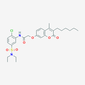 N-[2-chloro-5-(diethylsulfamoyl)phenyl]-2-[(3-hexyl-4-methyl-2-oxo-2H-chromen-7-yl)oxy]acetamide