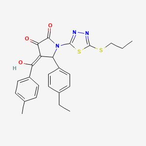 molecular formula C25H25N3O3S2 B11138856 5-(4-ethylphenyl)-3-hydroxy-4-[(4-methylphenyl)carbonyl]-1-[5-(propylsulfanyl)-1,3,4-thiadiazol-2-yl]-1,5-dihydro-2H-pyrrol-2-one 