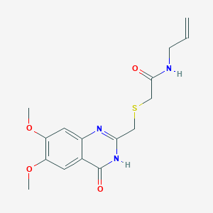 molecular formula C16H19N3O4S B11138894 2-{[(6,7-dimethoxy-4-oxo-3,4-dihydroquinazolin-2-yl)methyl]sulfanyl}-N-(prop-2-en-1-yl)acetamide 