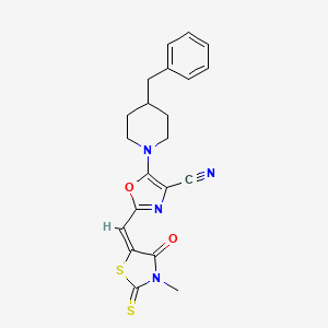 5-(4-benzylpiperidin-1-yl)-2-[(E)-(3-methyl-4-oxo-2-thioxo-1,3-thiazolidin-5-ylidene)methyl]-1,3-oxazole-4-carbonitrile