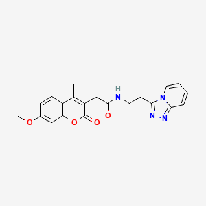 molecular formula C21H20N4O4 B11138944 2-(7-methoxy-4-methyl-2-oxo-2H-chromen-3-yl)-N-(2-[1,2,4]triazolo[4,3-a]pyridin-3-ylethyl)acetamide 