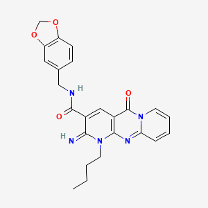 N-(1,3-benzodioxol-5-ylmethyl)-7-butyl-6-imino-2-oxo-1,7,9-triazatricyclo[8.4.0.03,8]tetradeca-3(8),4,9,11,13-pentaene-5-carboxamide