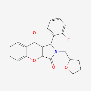 molecular formula C22H18FNO4 B11139066 1-(2-Fluorophenyl)-2-(tetrahydrofuran-2-ylmethyl)-1,2-dihydrochromeno[2,3-c]pyrrole-3,9-dione 