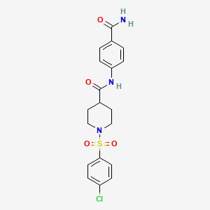 molecular formula C19H20ClN3O4S B11139077 N-(4-carbamoylphenyl)-1-[(4-chlorophenyl)sulfonyl]piperidine-4-carboxamide 