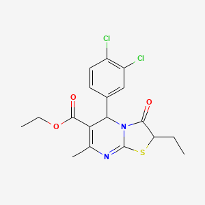 molecular formula C18H18Cl2N2O3S B11139099 ethyl 5-(3,4-dichlorophenyl)-2-ethyl-7-methyl-3-oxo-2,3-dihydro-5H-[1,3]thiazolo[3,2-a]pyrimidine-6-carboxylate 